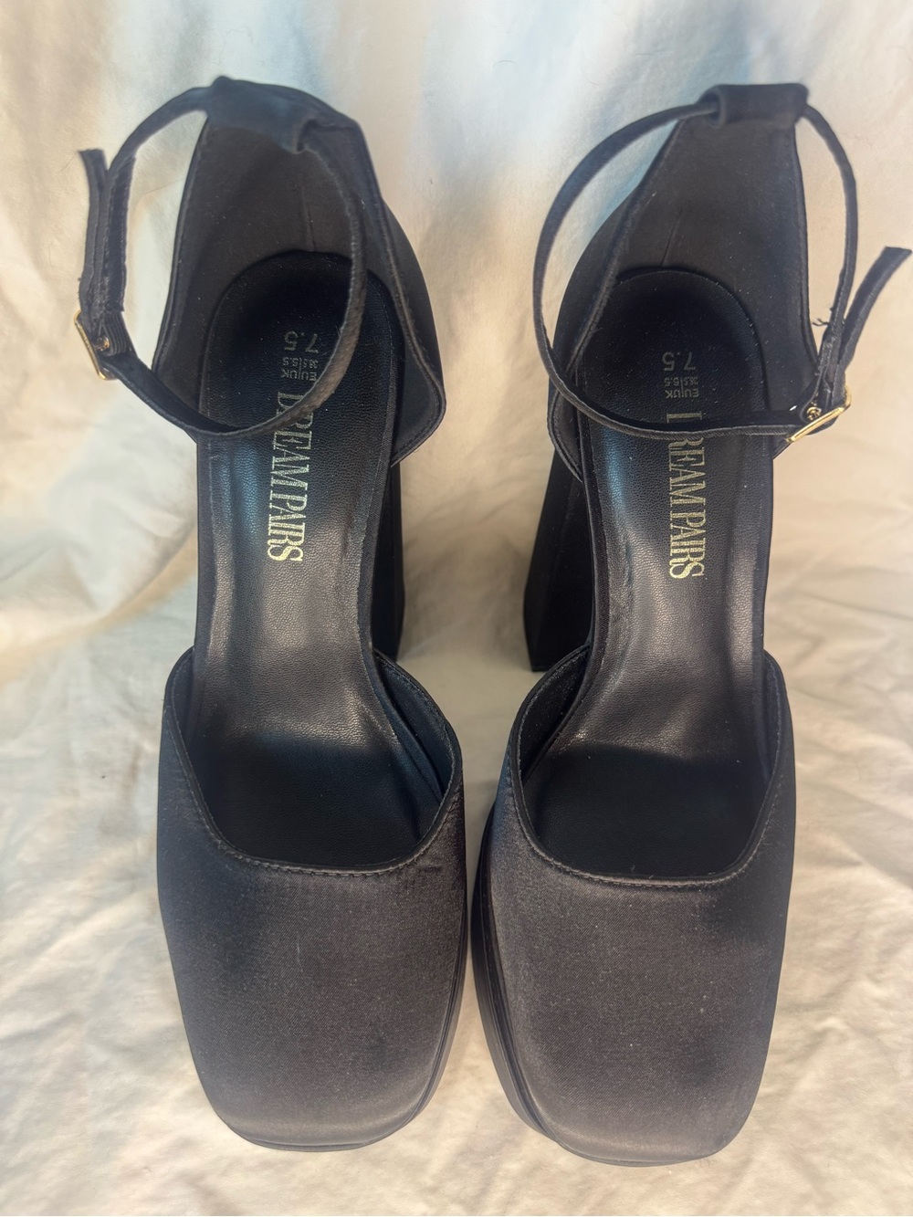 Dream Pairs Black Satin Platform Ankle-Strap Heels - Picture 3 of 4